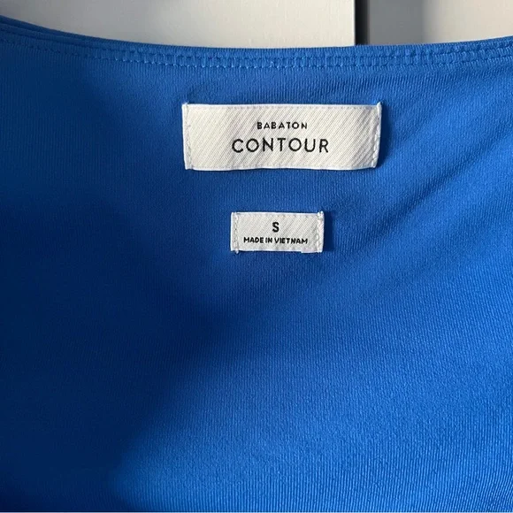 Aritzia Babaton Contour Deep V Long Sleeve Top Blue SM Sculpt Plunge Stretchy - Picture 5 of 9